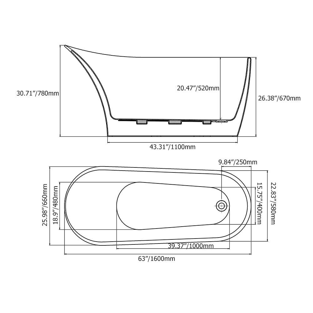 1600 mm vrijstaand ovaal acryl bad in glanzend goud Vensterafbeelding
