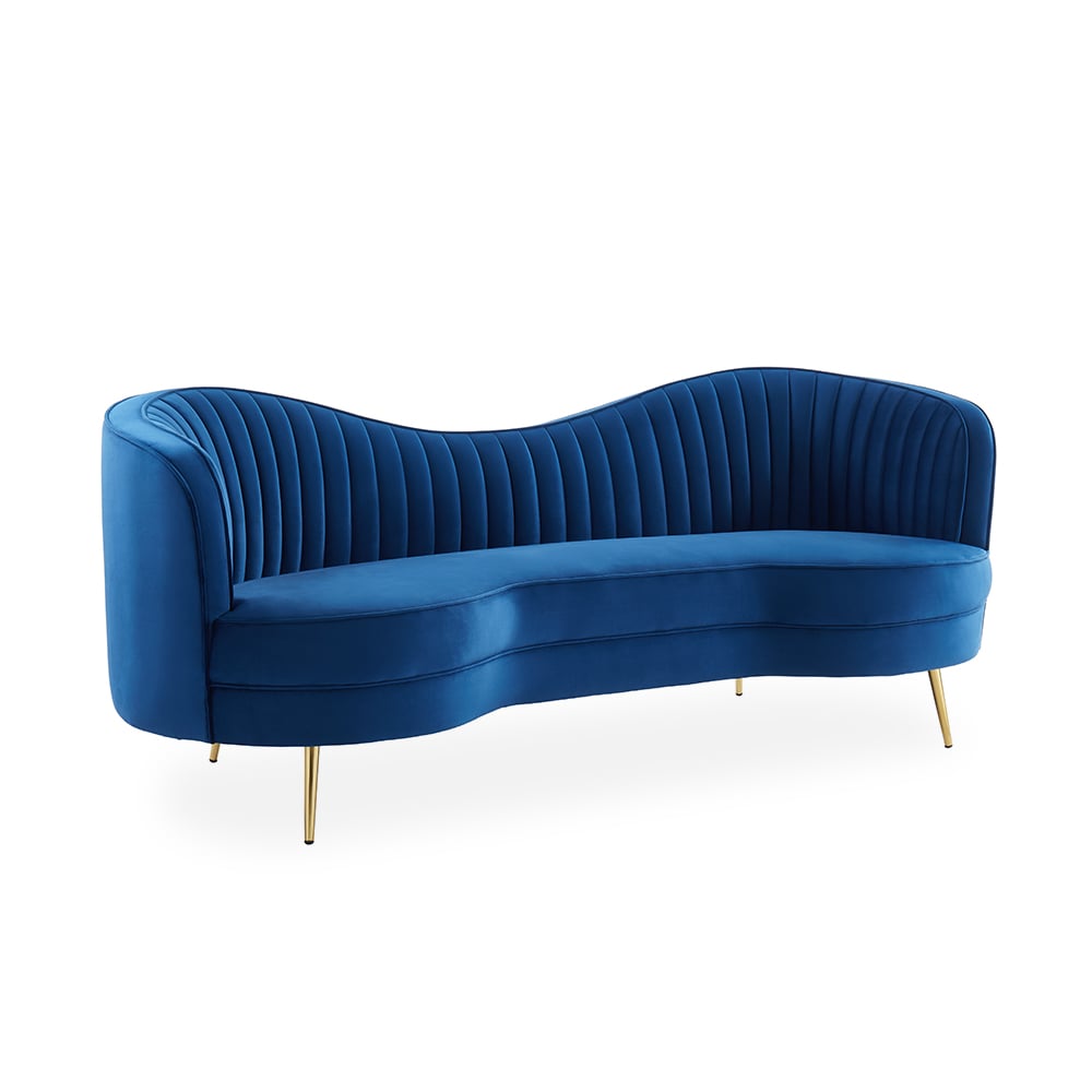 Florie Luxury Blue Velvet Sofa Set 3 Pieces Living Room Set Curved 3-Seater Loveseat