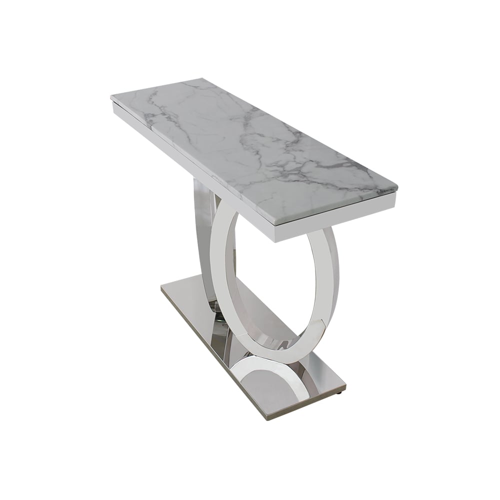 Rectangular Faux Marble Top Console Table Stainless Steel Round Base window image