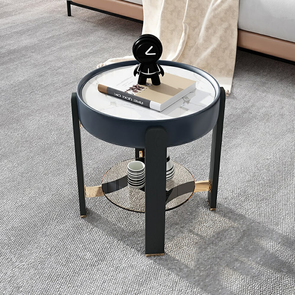 Ensemble de 2 tables basses rondes contemporaines en pierre frittée avec pieds en bois de frêne image de fenêtre