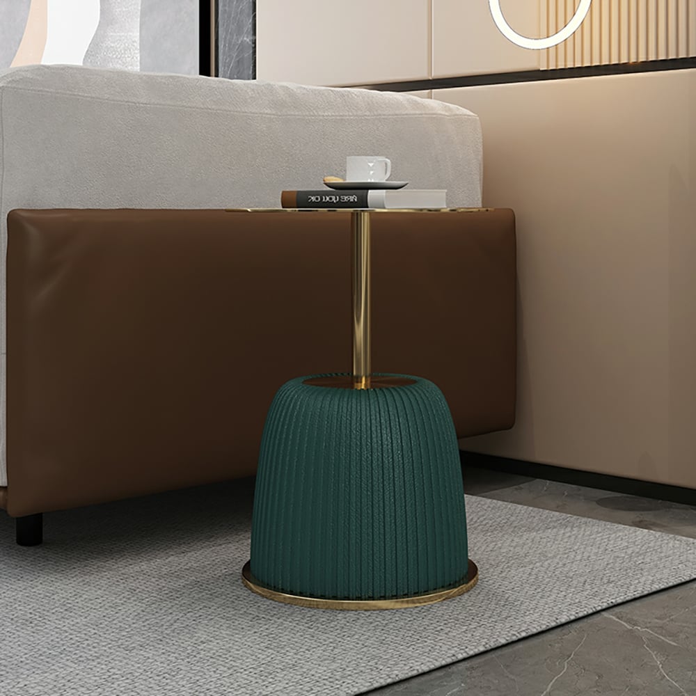 Round Gold End Table with Green PU Leather Unique window image