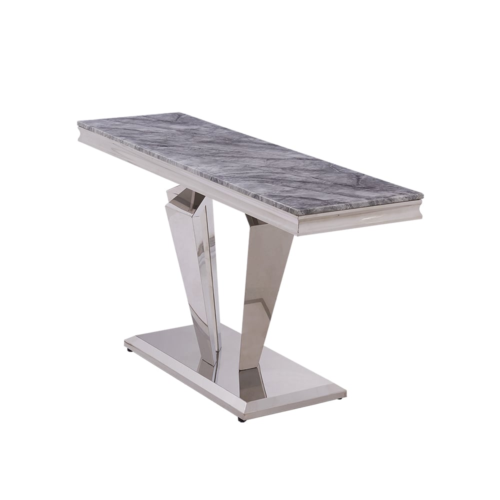 55" Rectangle Gray Console Table in Faux Marble & Stainless Steel for Entryway window image