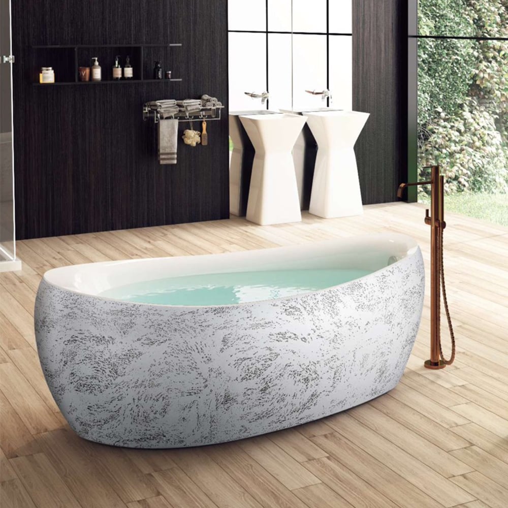 1750mm Freestanding Oval Acrylic Soaking Bath in White & Grey window image