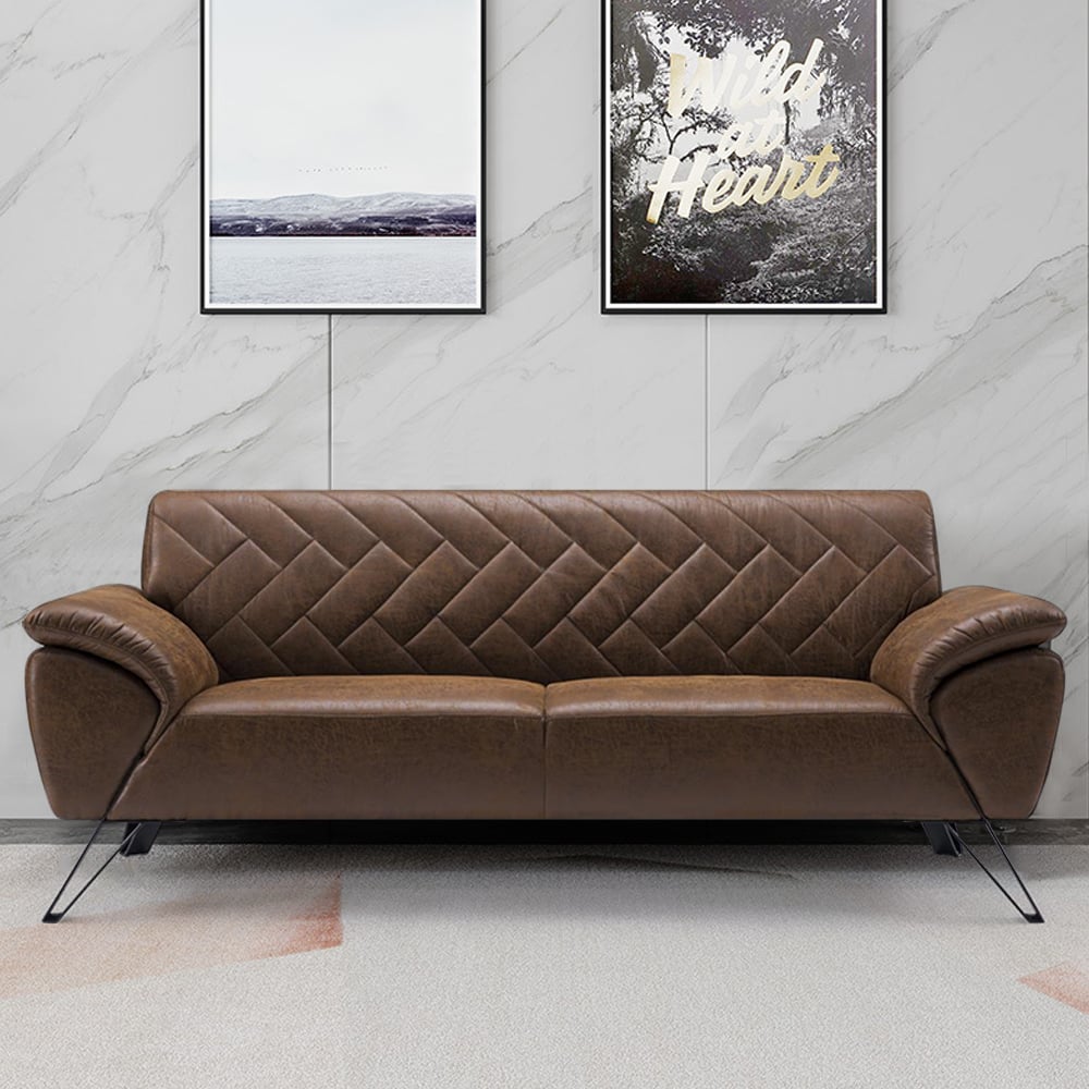 Canapé moderne en cuir de 2080 mm avec accoudoirs et pieds en métal marron image de fenêtre