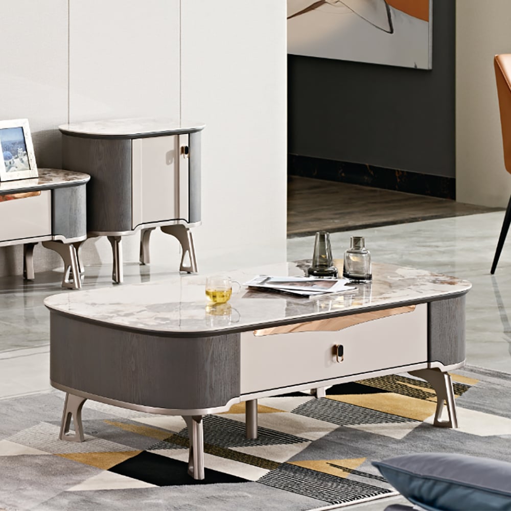 Grey Modern Rectangle Coffee Table with Storage 1 Drawer window image