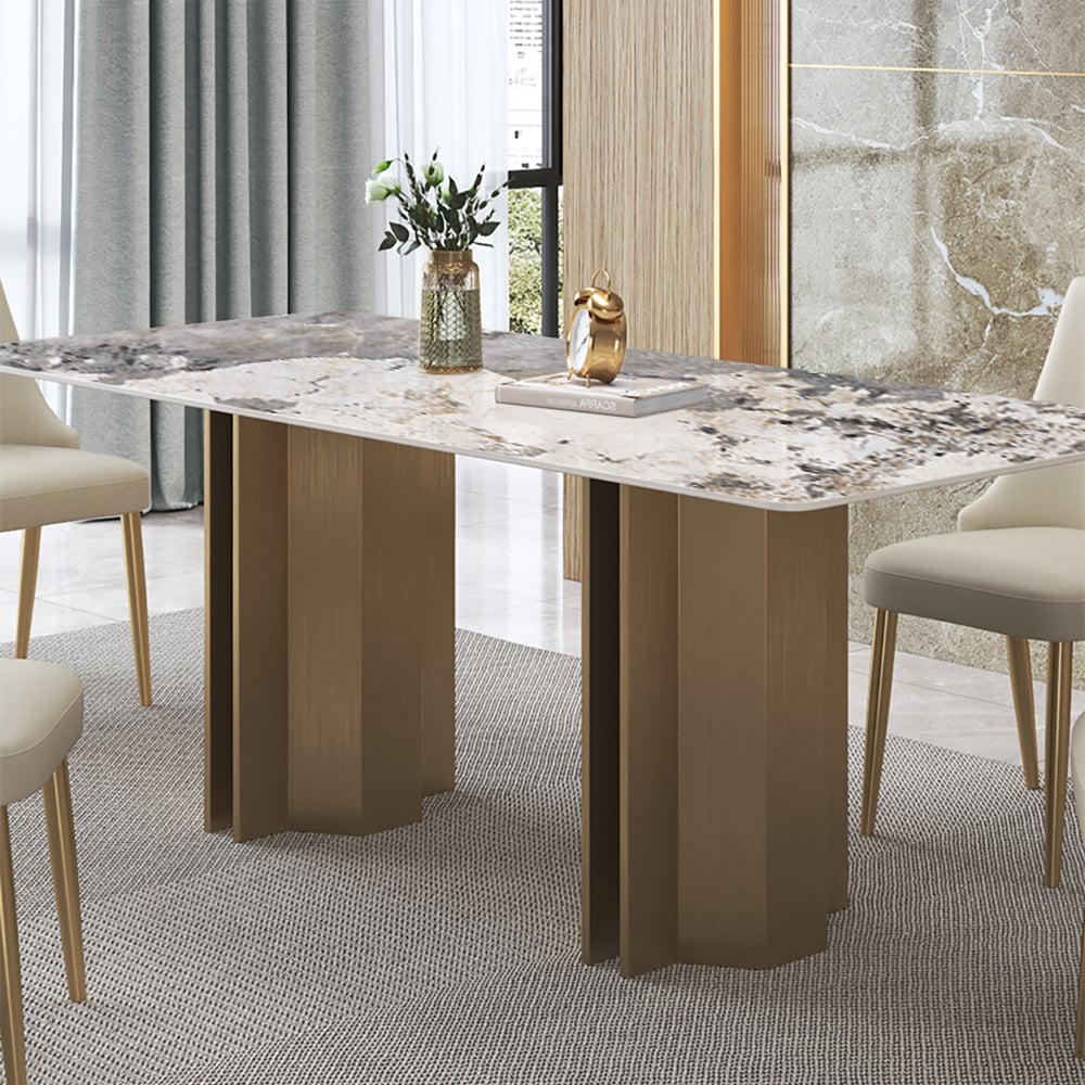 63" Modern Sintered Stone Dining Table of Rectangle for 6 Seaters window image
