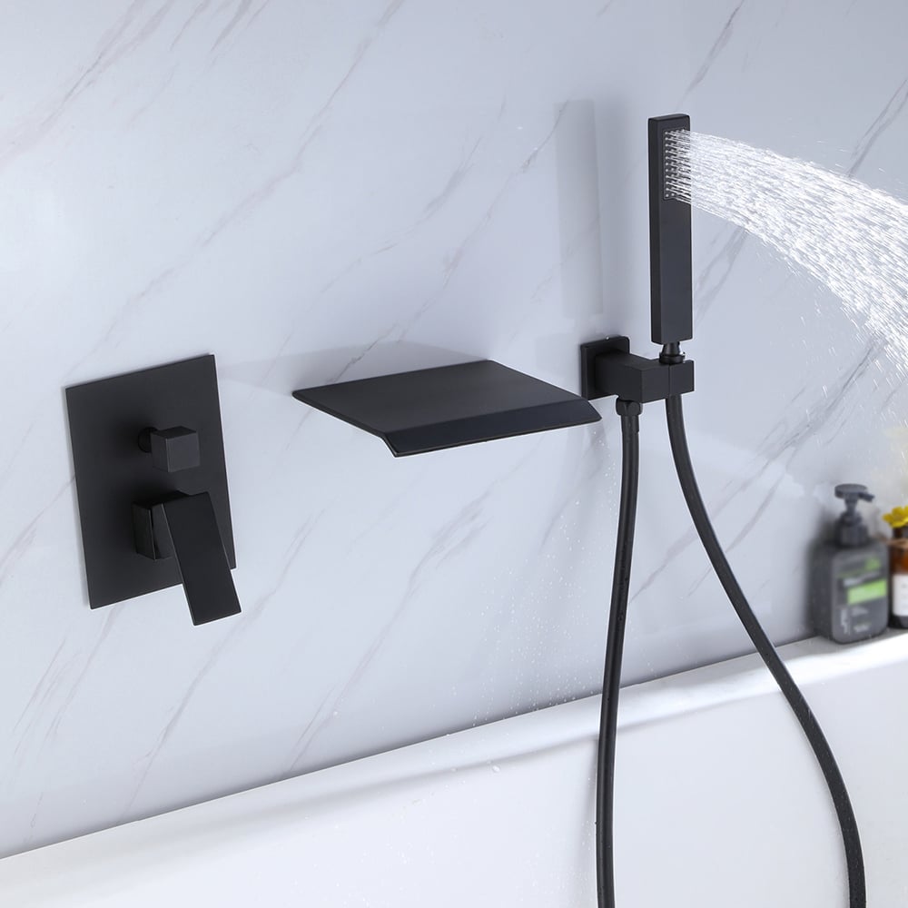 Solid Brass Single Handle Wall Mount Tub Faucet in Matte Black window image