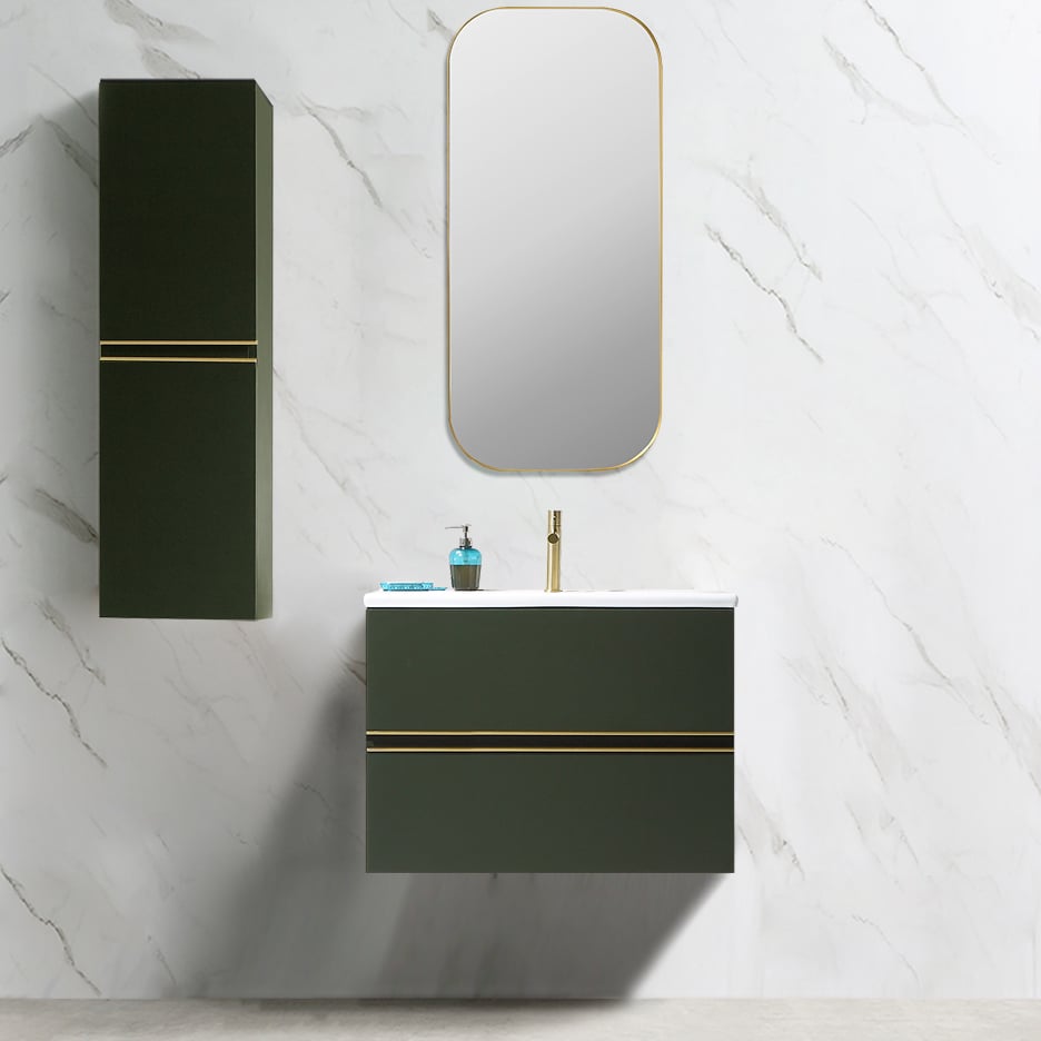 32" Dark Green Floating Bathroom Vanity with Sintered Stone Undermount Sink & 2 Drawers window image