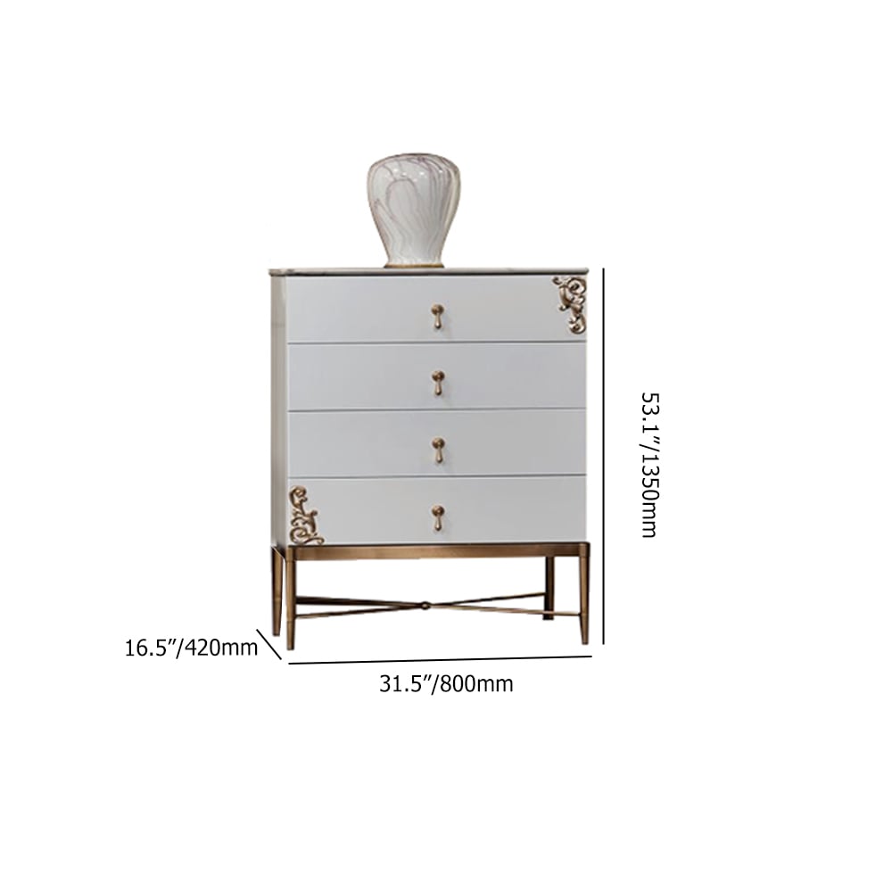 Armoire d'appoint rétro à 4 tiroirs avec cadre en acier inoxydable en or brossé image de fenêtre