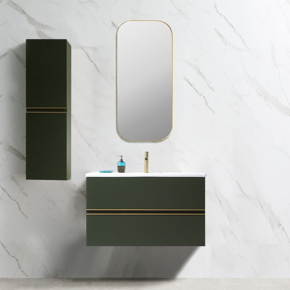 40" Dark Green Floating Bathroom Vanity with Sintered Stone Undermount Sink 2 Drawers window image