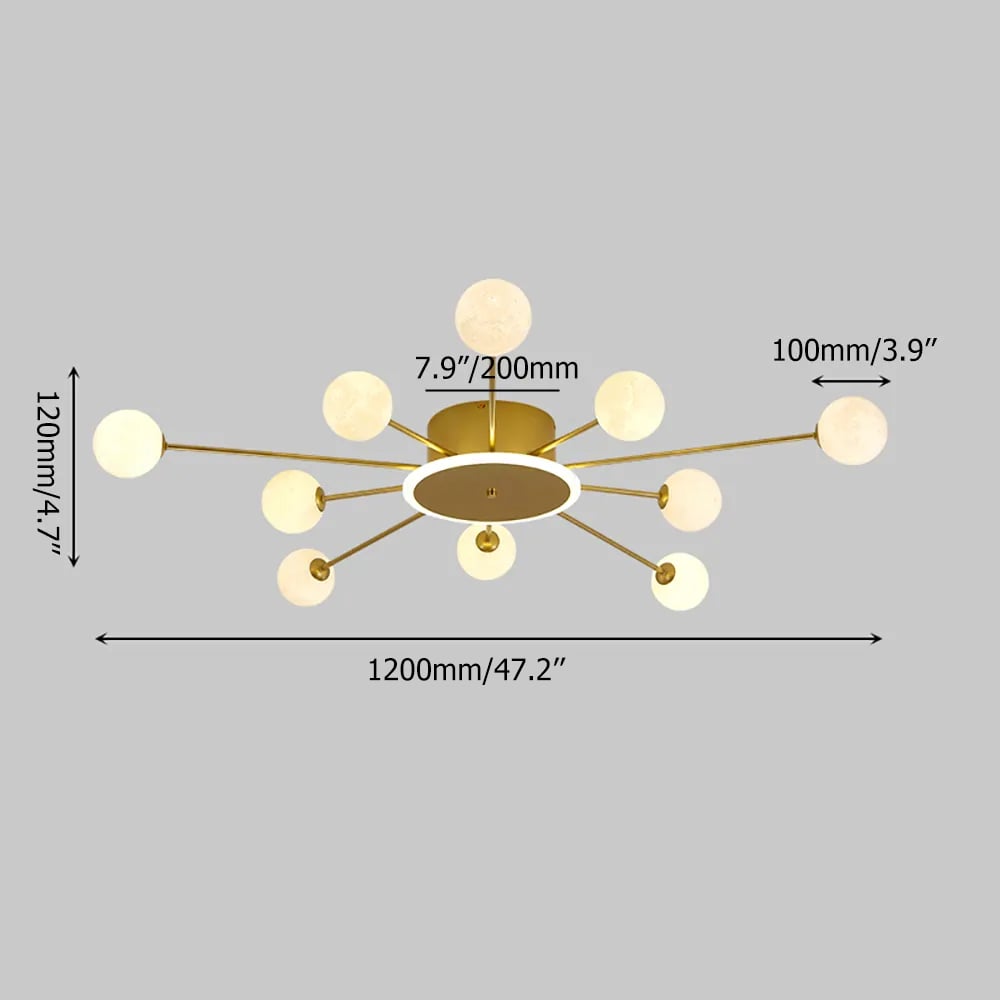 10-Light Gold Sputnik Sphere Semi Flush Mount Lighting Nordic Chandelier window image