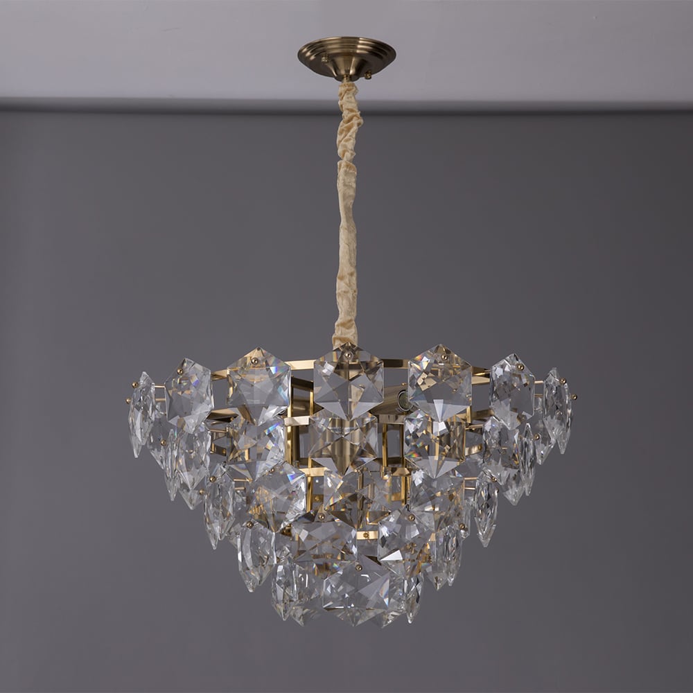 Gold Glass 6-Light Modern Tiered Chandelier for Living Room