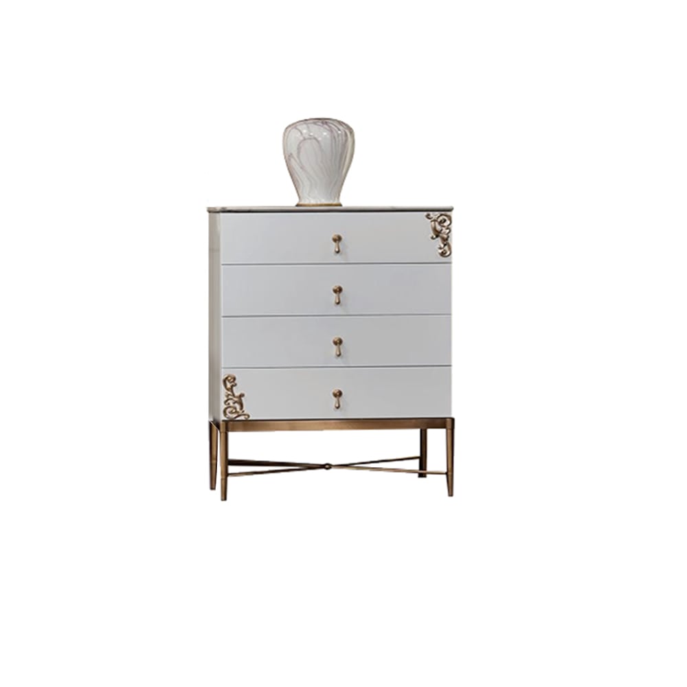 Armoire d'appoint rétro à 4 tiroirs avec cadre en acier inoxydable en or brossé image de fenêtre