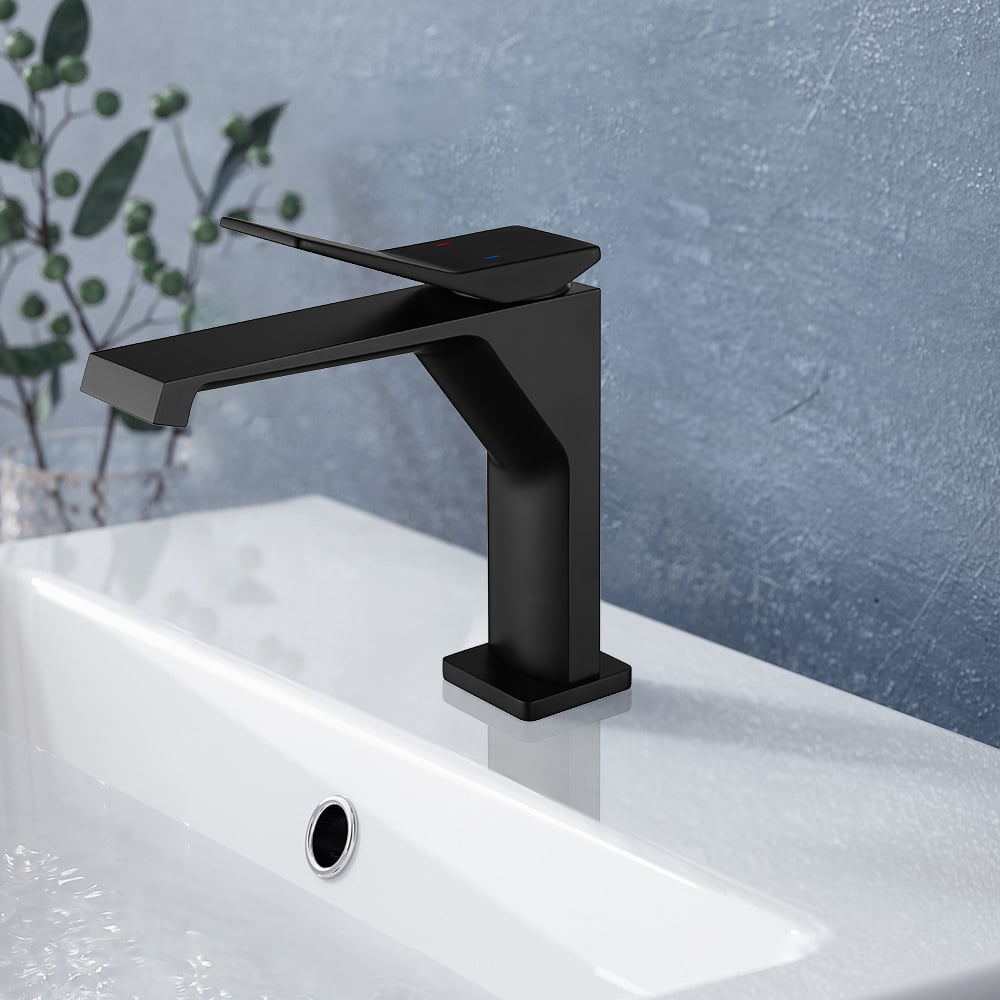 Black Monobloc Bathroom Basin Tap Solid Brass window image