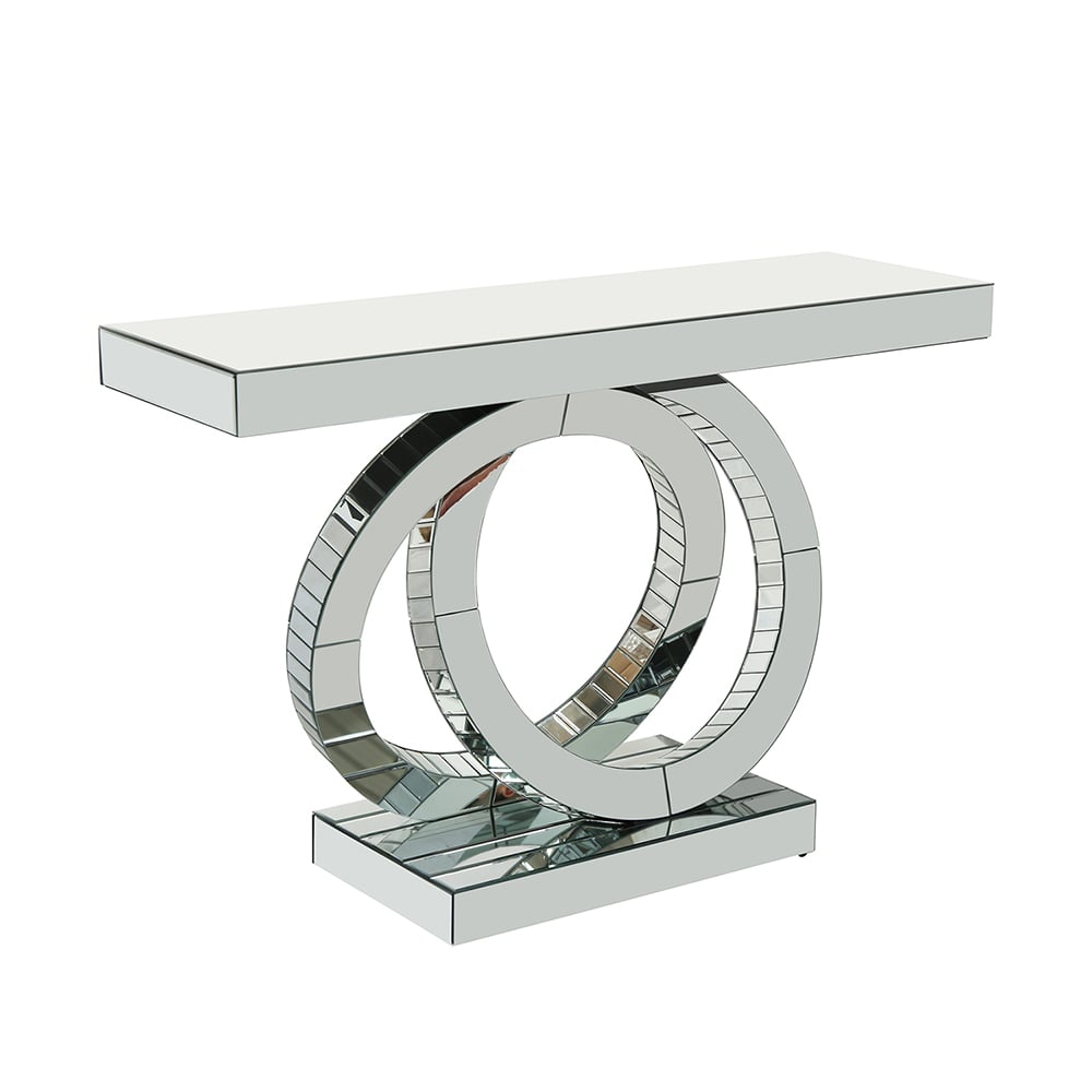 Console moderne en argent avec base à anneaux entrelacés pour couloir d'entrée image de fenêtre