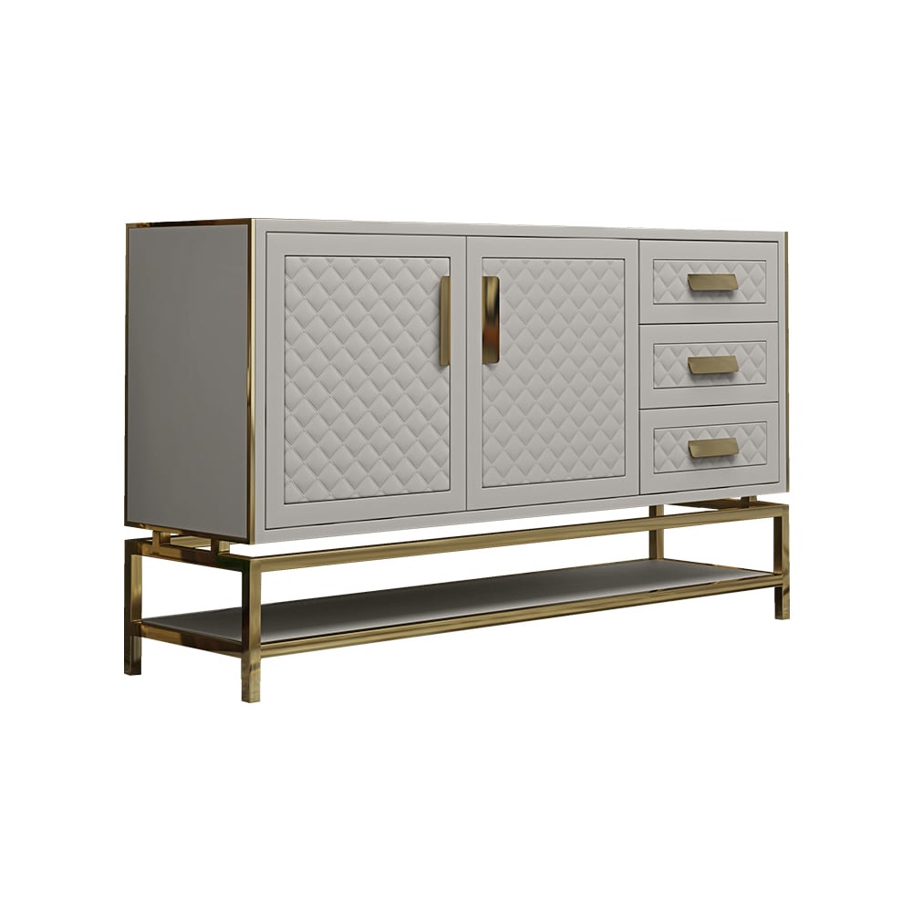 Küchen-Sideboard aus Kunstleder, 1500 mm, 3 Schubladen und 2 Türen mit Stauraum in Grau Schaufensterbilder