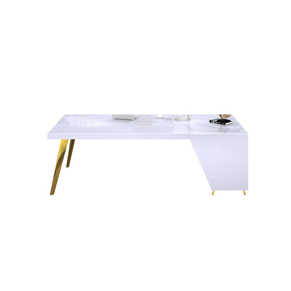 Minimalistisch modern wit bureau van rechthoek met 3 lades linkerhand Vensterafbeelding