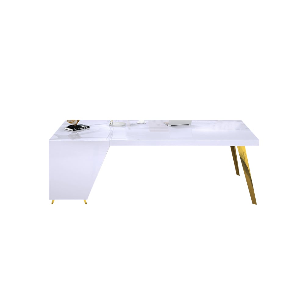 Bureau de bureau blanc minimaliste moderne de forme rectangulaire avec 3 tiroirs à droite image de fenêtre