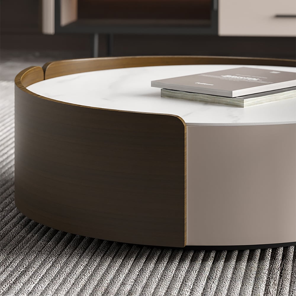 Juego de mesa de centro redonda anidada moderna, tapa de piedra sinterizada blanca, 2 piezas Imagen de ventana