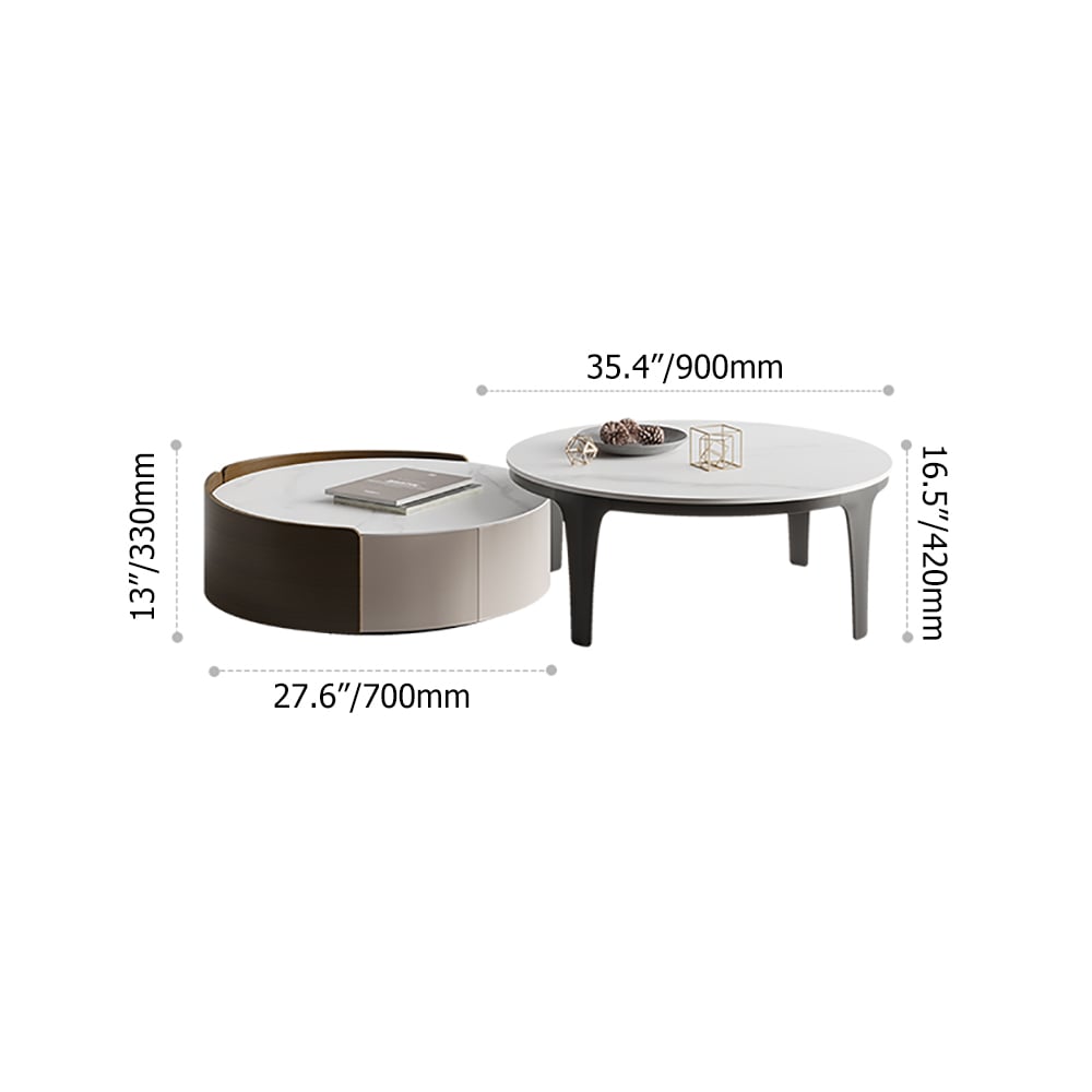 Juego de mesa de centro redonda anidada moderna, tapa de piedra sinterizada blanca, 2 piezas Imagen de ventana