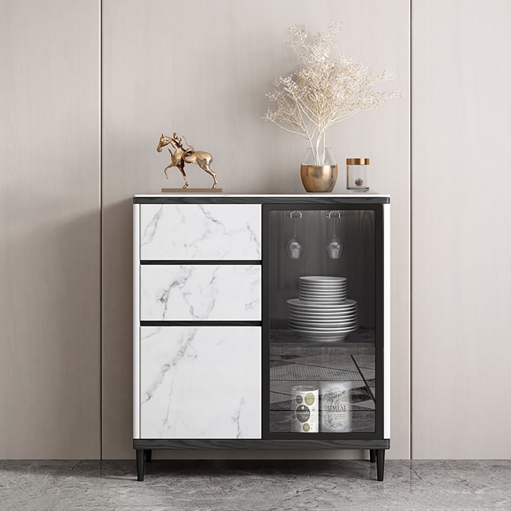 900mm Contemporary Black & White Sideboard with Tempered Glass Doors window image