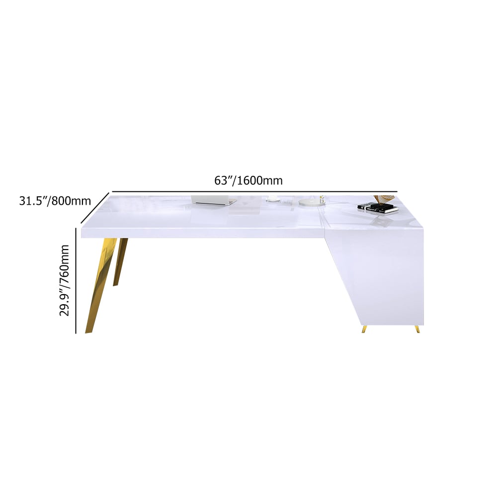 Minimalistisch modern wit bureau van rechthoek met 3 lades linkerhand Vensterafbeelding