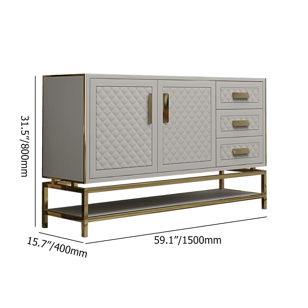 Küchen-Sideboard aus Kunstleder, 1500 mm, 3 Schubladen und 2 Türen mit Stauraum in Grau Schaufensterbilder