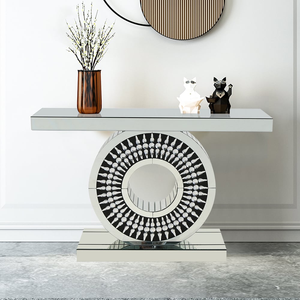 Oriental Rectangle Console Table in Silver Sofa Table for Entryway Hallway window image