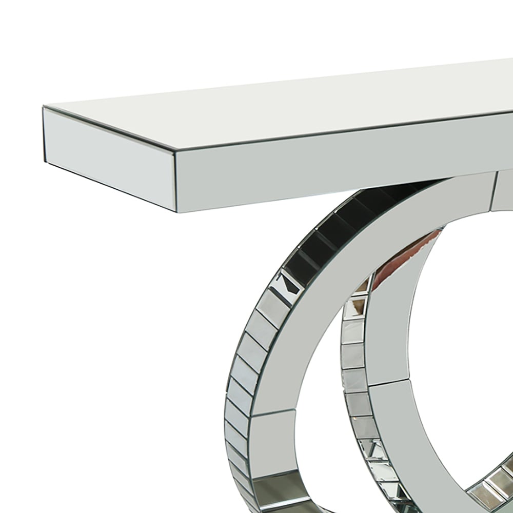 Console moderne en argent avec base à anneaux entrelacés pour couloir d'entrée image de fenêtre