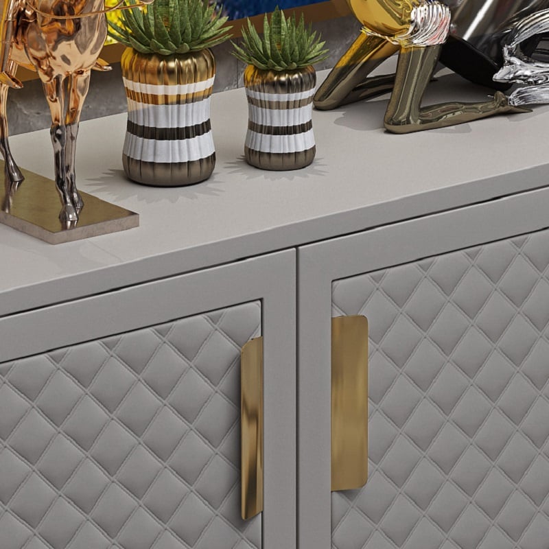 Küchen-Sideboard aus Kunstleder, 1500 mm, 3 Schubladen und 2 Türen mit Stauraum in Grau Schaufensterbilder