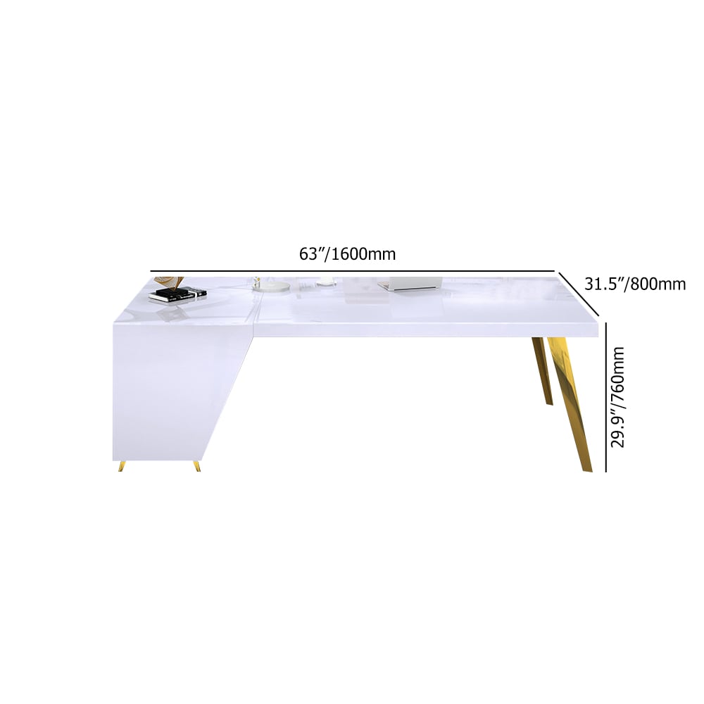 Bureau de bureau blanc minimaliste moderne de forme rectangulaire avec 3 tiroirs à droite image de fenêtre