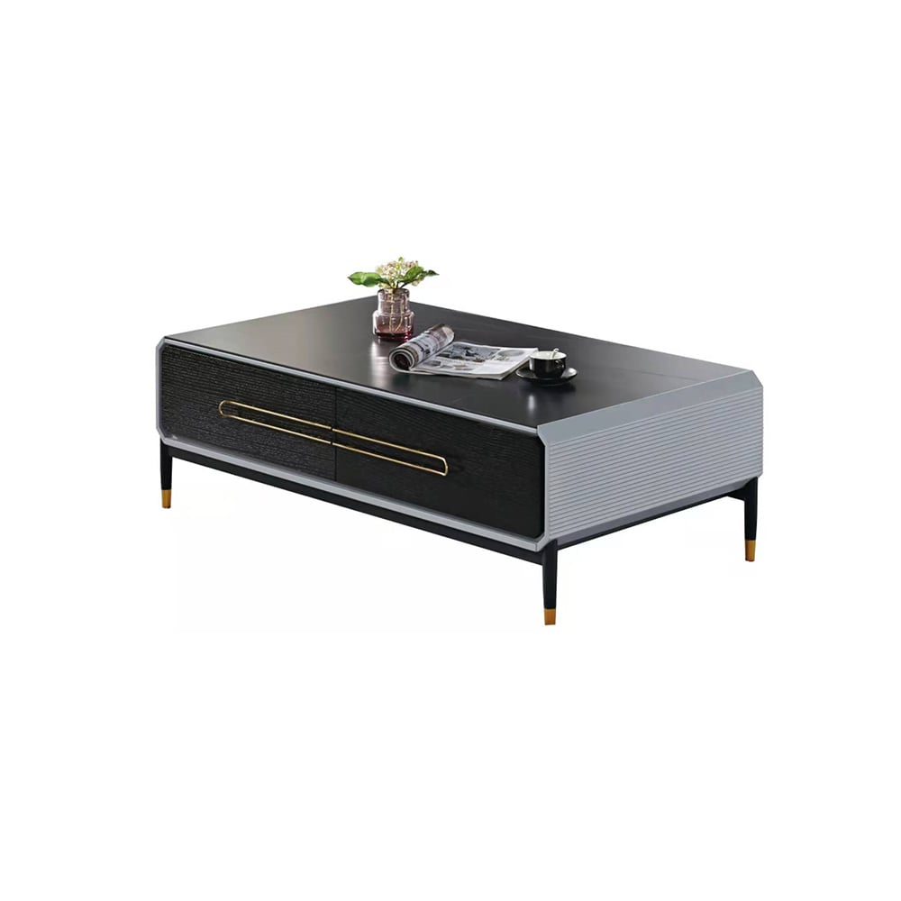 Grey & Black Modern Coffee Table of Rectangle with 2 Drawers window image