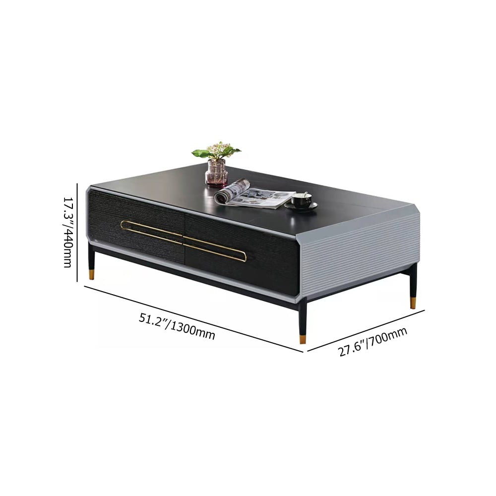 Grey & Black Modern Coffee Table of Rectangle with 2 Drawers window image