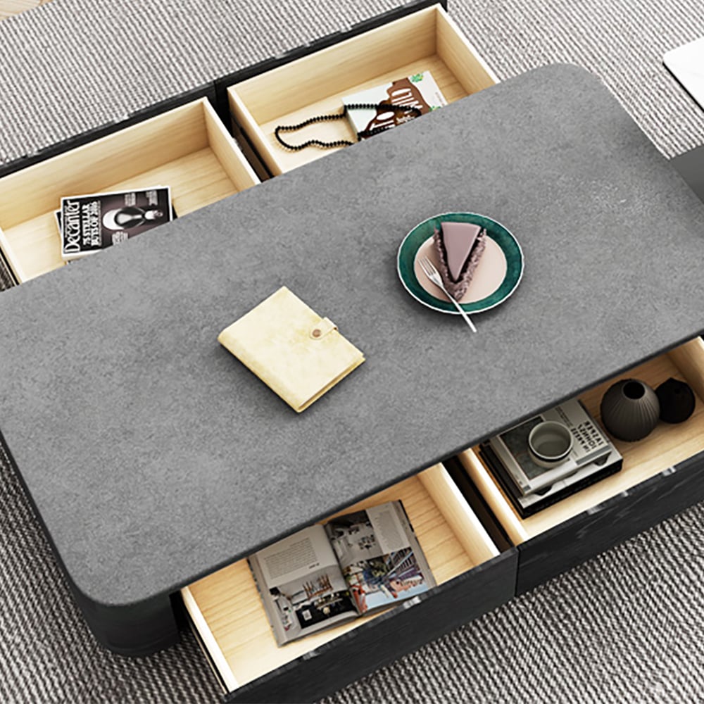 Rectangular & Square Nesting Coffee Table Set with 4 Drawers Set of 2 in Black & Grey window image