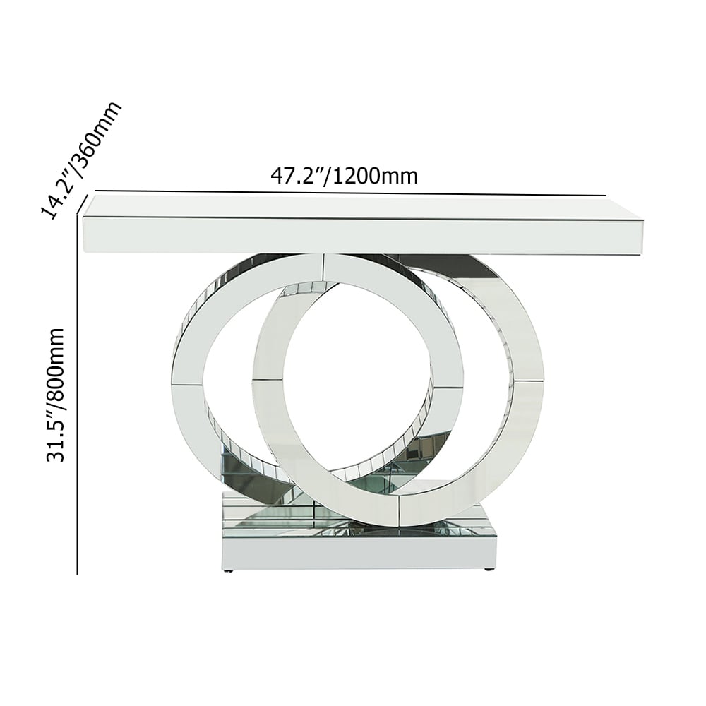 Console moderne en argent avec base à anneaux entrelacés pour couloir d'entrée image de fenêtre
