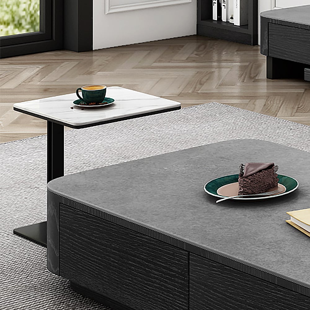 Rectangular & Square Nesting Coffee Table Set with 4 Drawers Set of 2 in Black & Grey window image