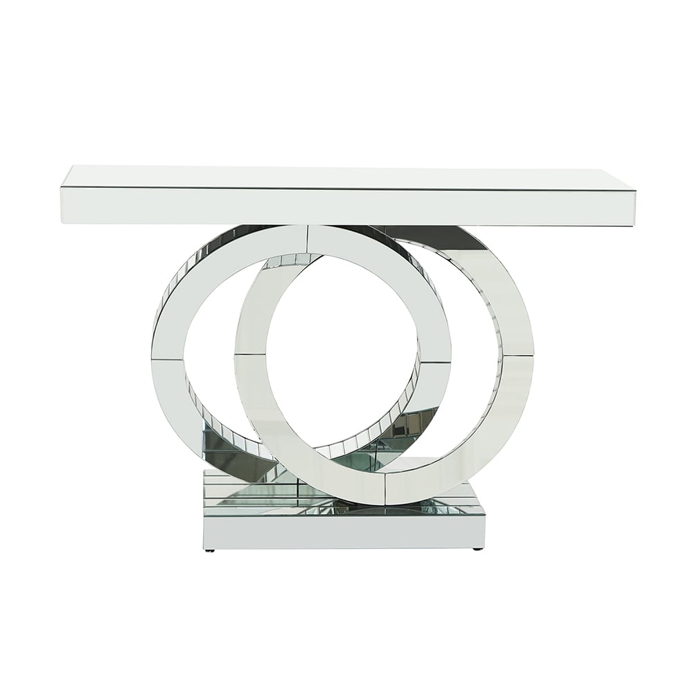 Console moderne en argent avec base à anneaux entrelacés pour couloir d'entrée image de fenêtre