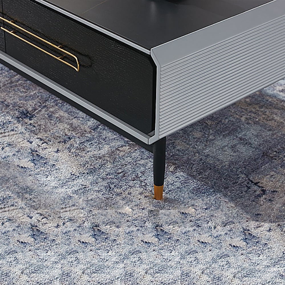 Grey & Black Modern Coffee Table of Rectangle with 2 Drawers window image