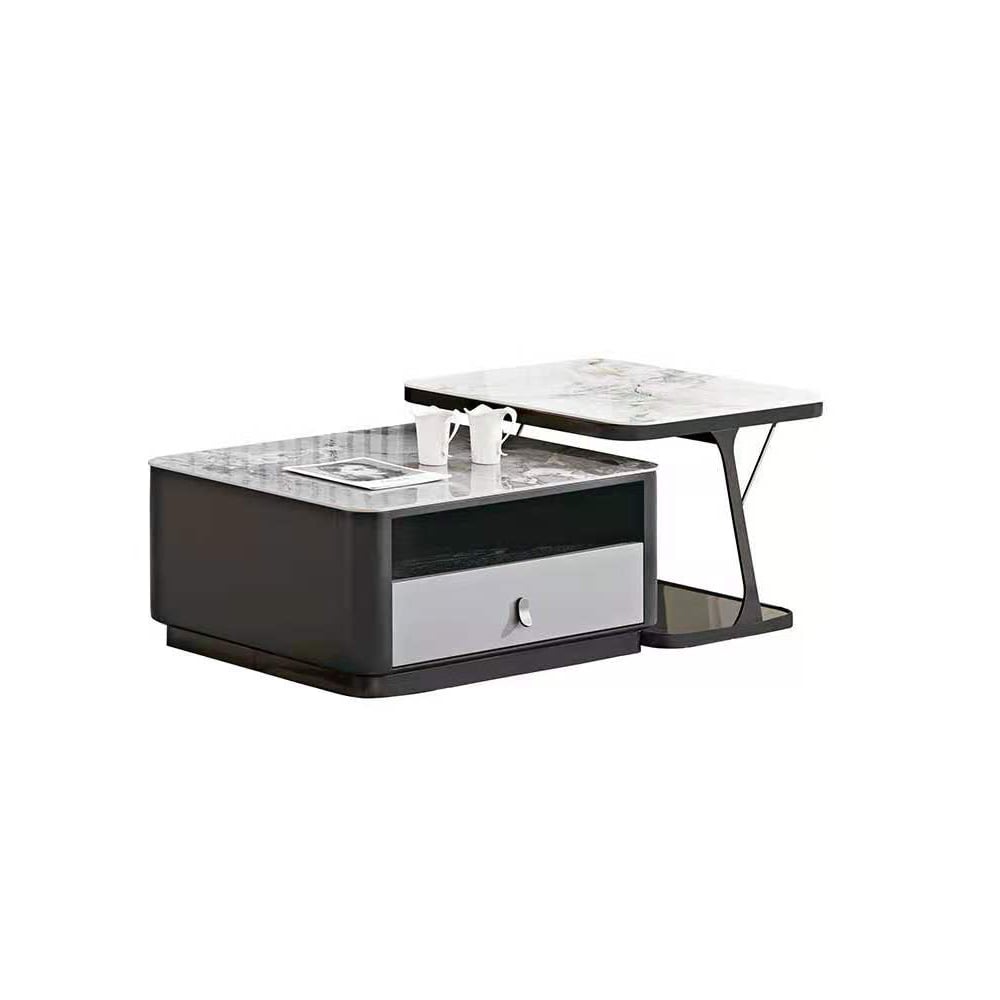 2 Pieces Modern Sintered Stone Square Nesting Coffee Table in Black & Gray with Drawer window image