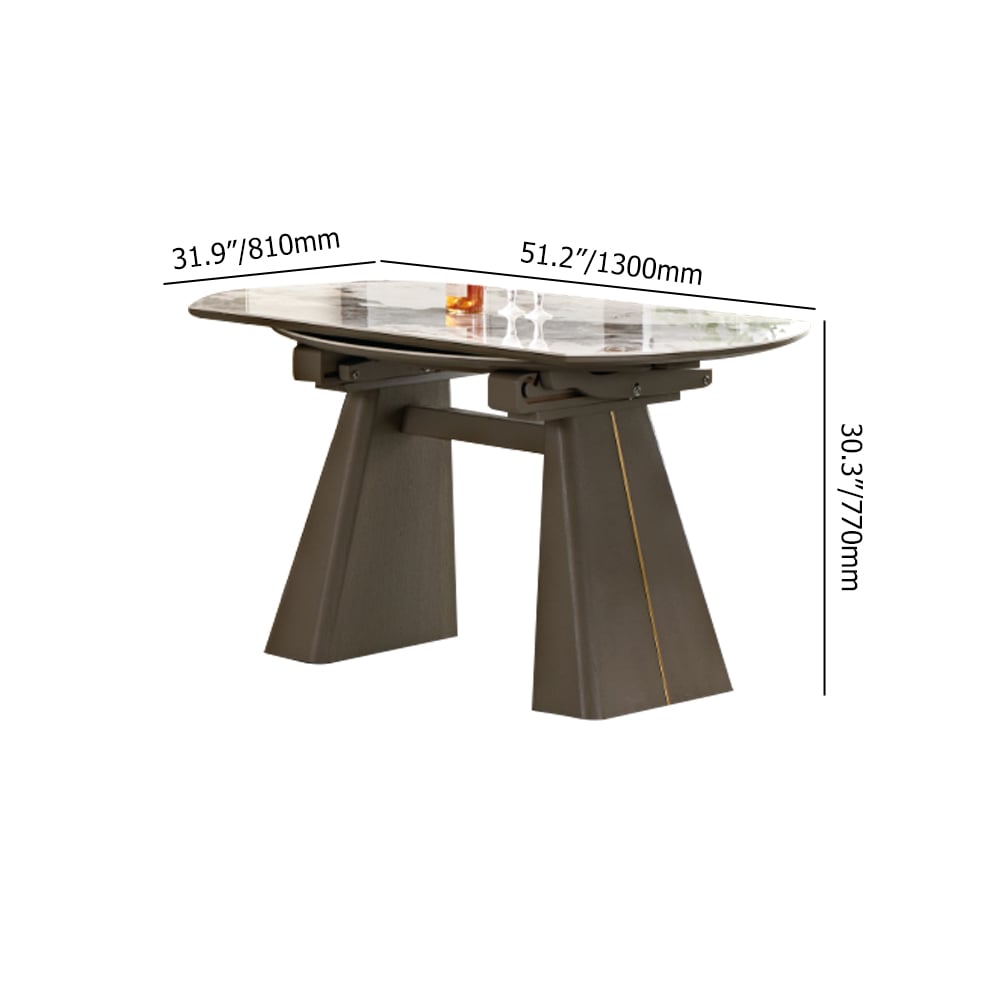 Modern Extendable Round Sintered Stone Top Dining Table with Double Pedestal window image