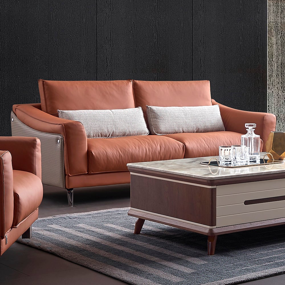 1800mm Faux Leather Sofa Upholstered Loveseat Down Fill Cushions in Orange window image