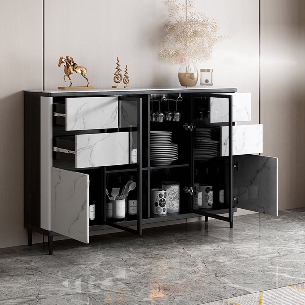 Buffet contemporain noir et blanc de 1500 mm avec portes en verre trempé image de fenêtre