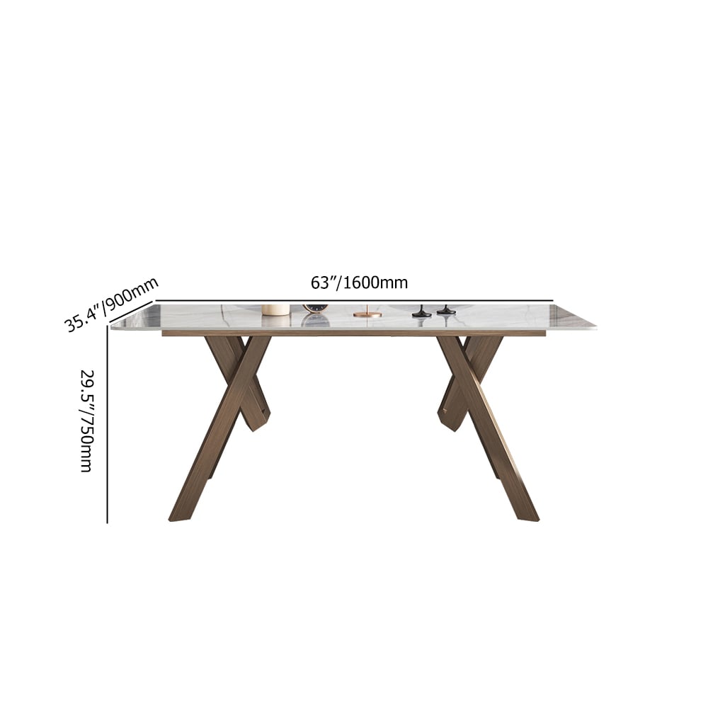 79" Gray & Gold Rectangle Sintered Stone Top Dining Table with Double Pedestal window image