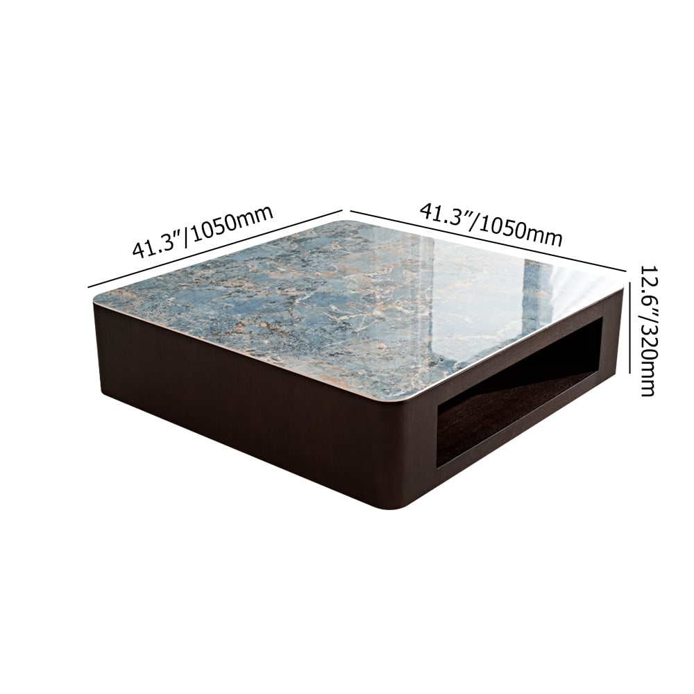 Contemporary Square Sintered Stone Top Coffee Table with Shelf in Blue & Brown window image