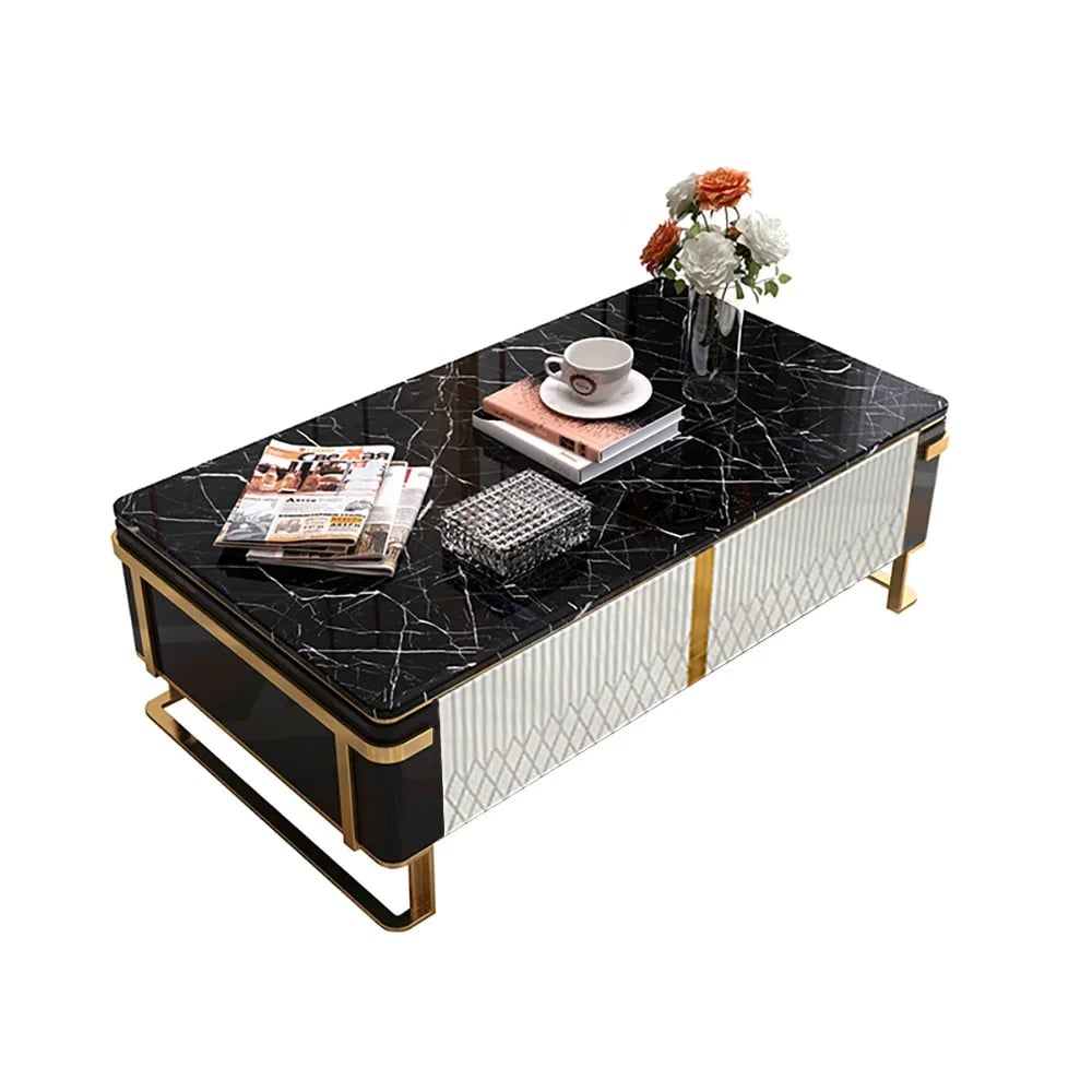 Modern Coffee Table with Storage in MDF & Stainless Steel in White window image