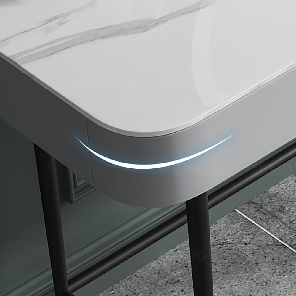 Modern Gray Sintered Stone Top Makeup Vanity with Pinewood Drawers window image