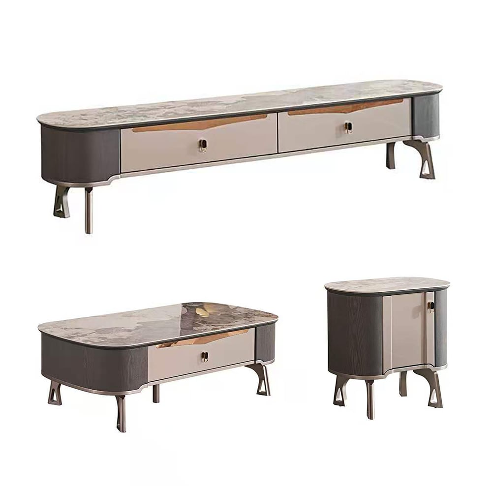 79" TV Stand & Coffee Table Set of 3 with Side Cabinet Drawers & Storage window image