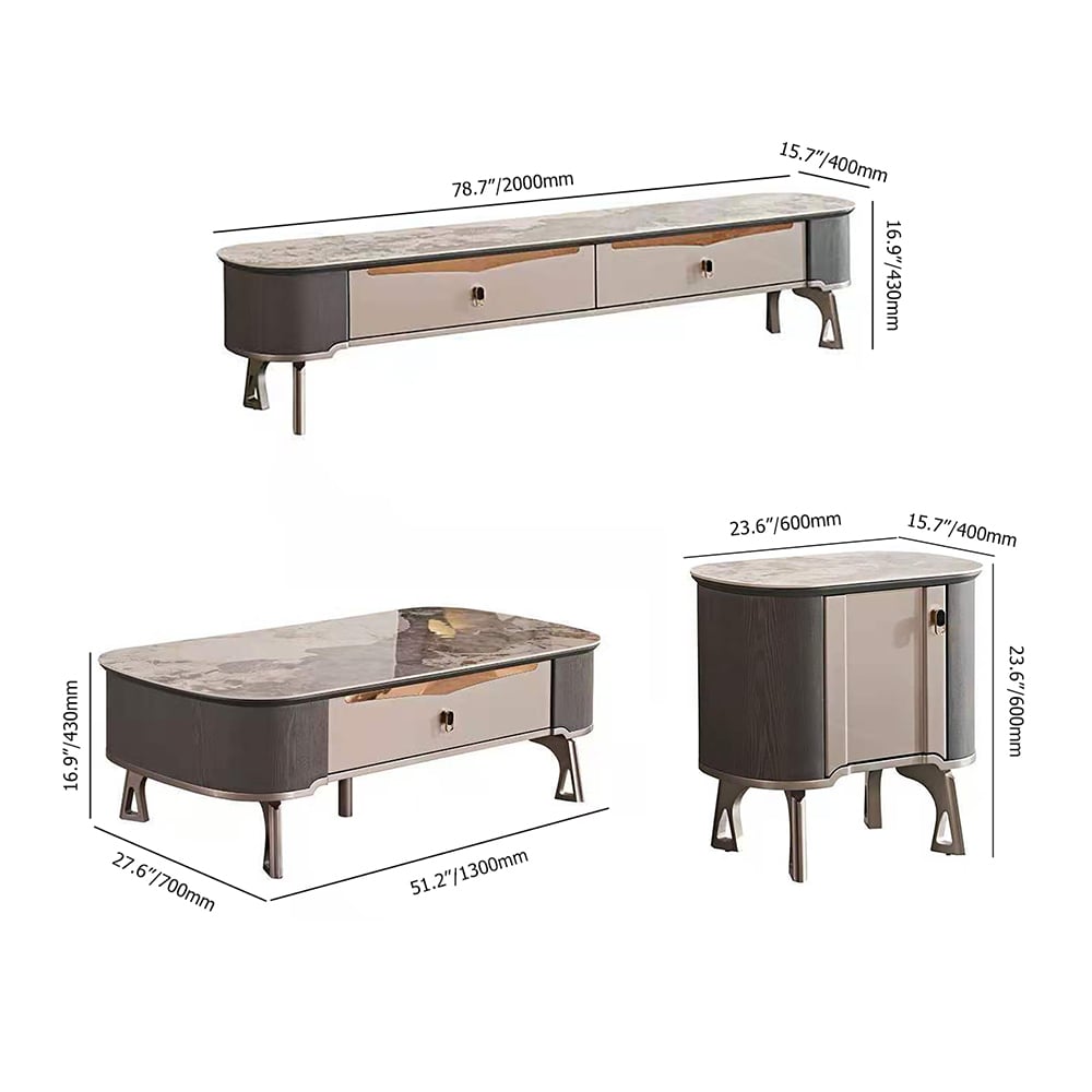 79" TV Stand & Coffee Table Set of 3 with Side Cabinet Drawers & Storage window image