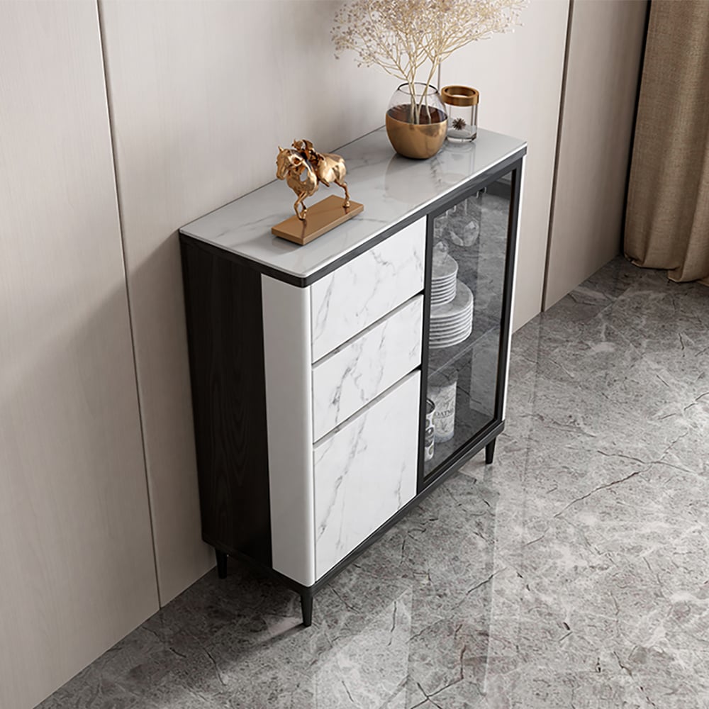 900mm Contemporary Black & White Sideboard with Tempered Glass Doors window image