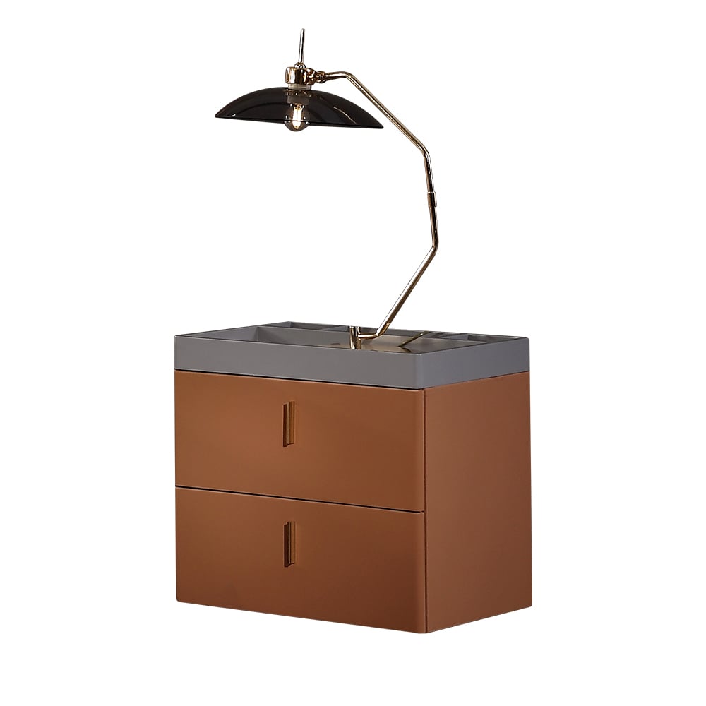Table de chevet moderne orange avec 2 tiroirs pour chambre à coucher image de fenêtre